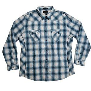 Helix Button Up Shirt Mens Size XXL Blue White Plaid Athletic Fit